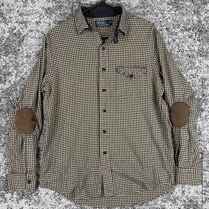 Vintage‎ Polo Ralph Lauren Flannel Shirt Mens Large Yellow Gingham Elbow Pads